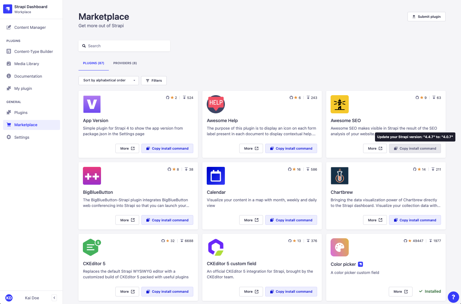 The Marketplace interface